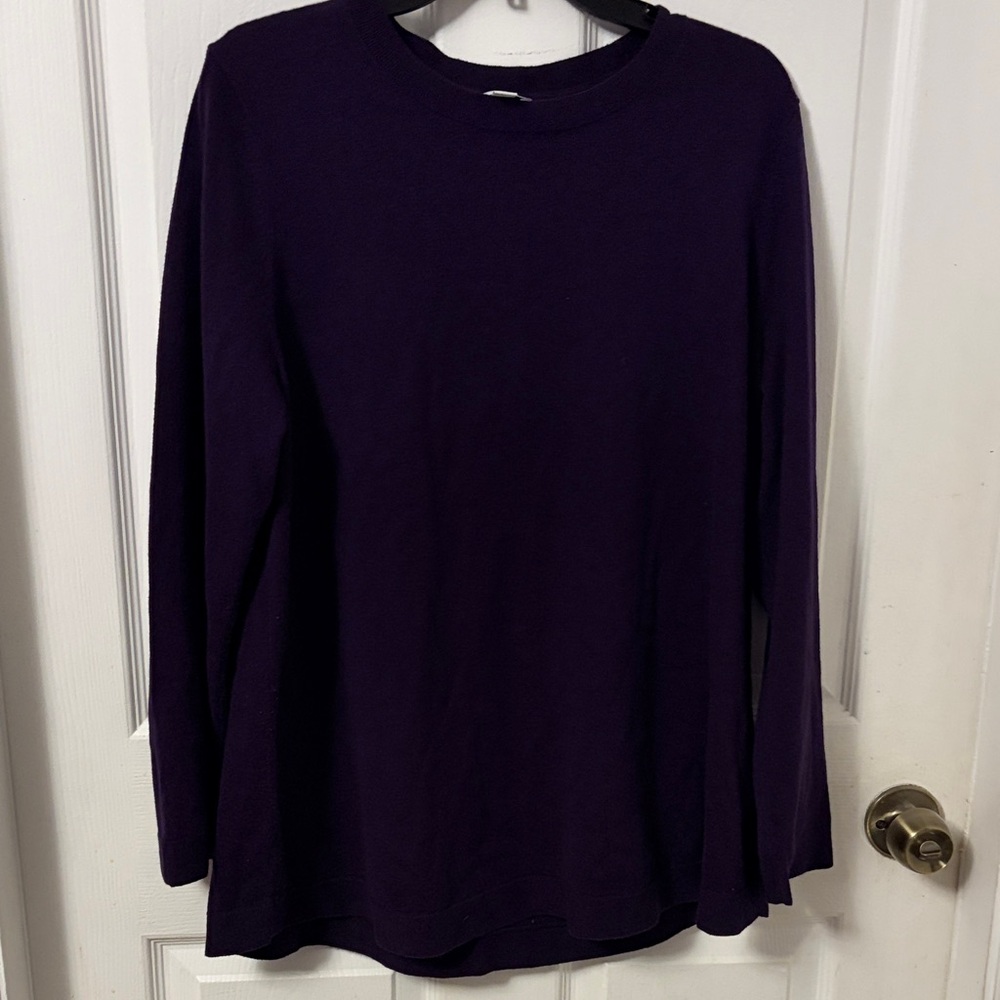 J. Jill Long Sleeve Cotton blend Crewneck Sweater in Deep Plum
